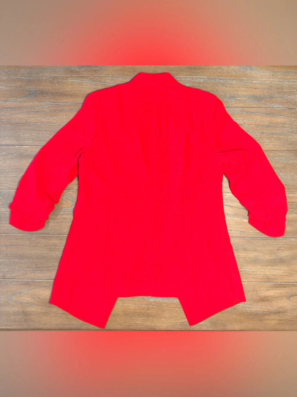 Dalia Vibrant Red Open-Front Blazer with Ruched Sleeves - Picture 8 of 8